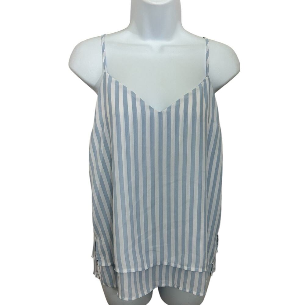 Forever 21 Blue White Striped Cami Blouse Sz Small Loose Double Layer Top Light - Picture 5 of 5